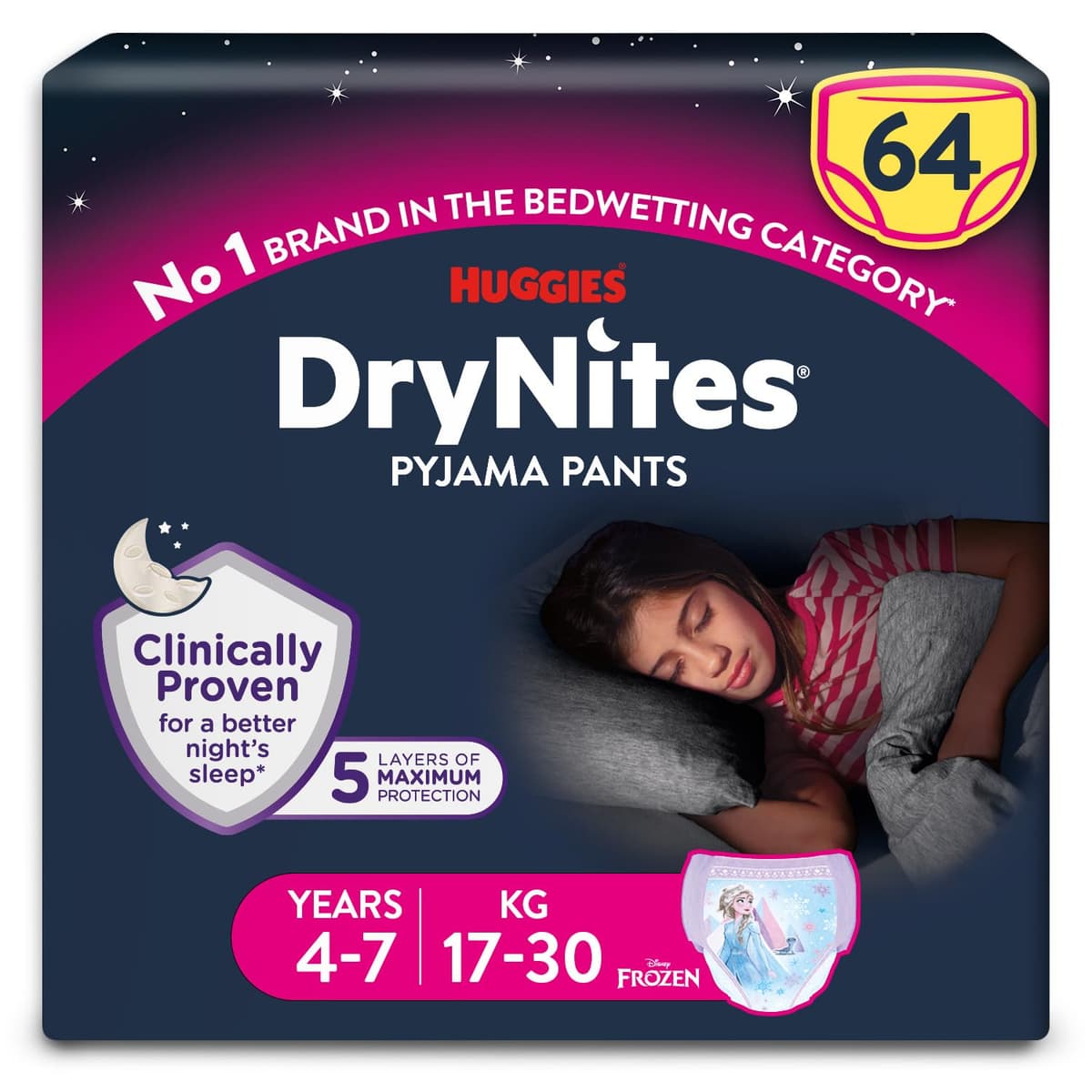 HUGGIES DryNites Pyjama Pants, Girl's 4-7 Years (17-30KG), 30 x Bedwetting Pants, Up to 100% Leak Free Nights — view 11