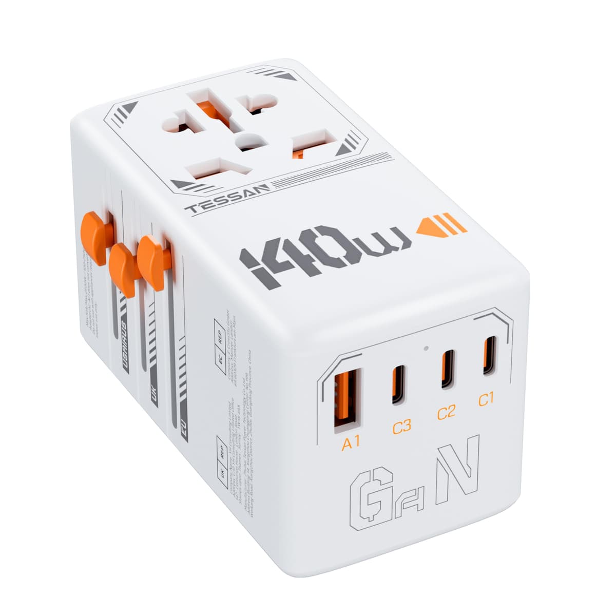 TESSAN Universal Travel Adapter Worldwide with 4 USB (2 USB C), International Travel Adapter UK to European Power Universal Plug Adaptor for EU USA Australia Thailand (Type C, G, A, I), Black — view 11