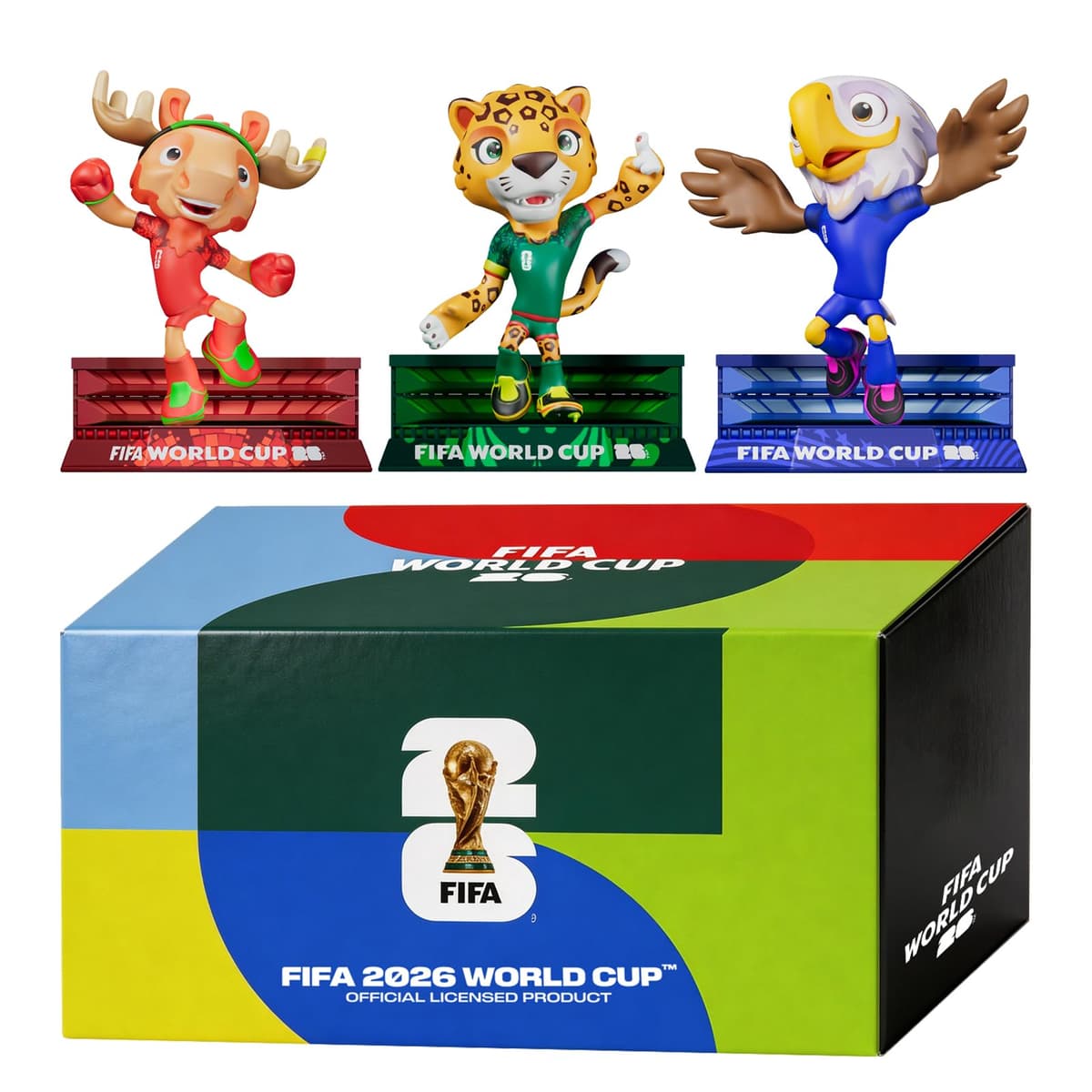 Sanyetral FIFA WORLD CUP 2026 3 Collectable Mascot Figures,Multi-Colour,includes Figurines Clutch,Zayu,Maple,Court Set-B in Gift Box(6 cm)