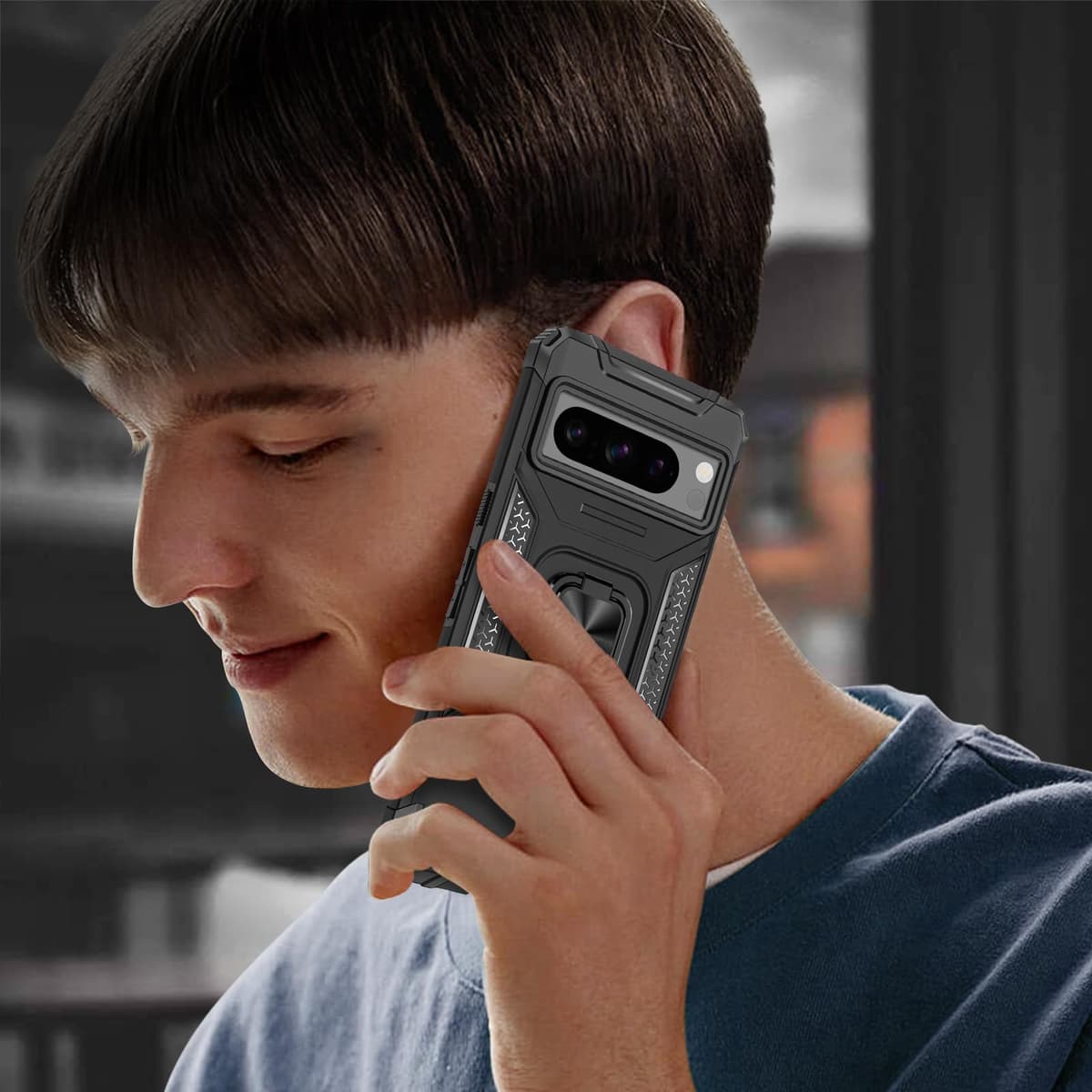 Funda para CMF Phone 2 Pro, Carcasa Antigolpes con Soporte anular metálico, Case Protectora de Grado Militar, Negro — view 750