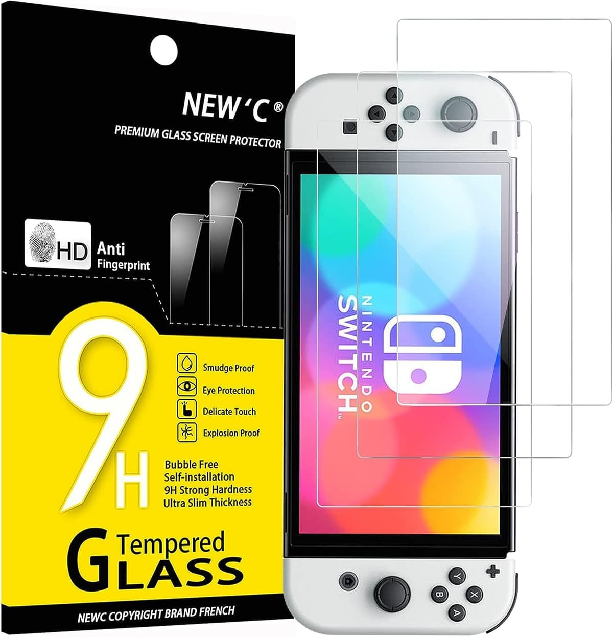 NEW'C 3 Pack Designed for Nintendo Switch Screen Protector Tempered Glass, Case Friendly Scratch Resistant,Bubble-Free, Ultra Resistant — view 11