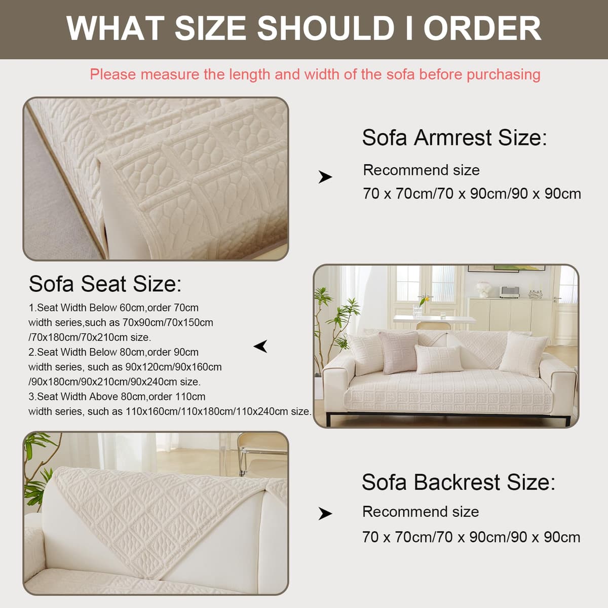 SHANNA New Milk Velvet Soft Sofa Cover 1 2 3 Seater, Universal Couch Covers Non-Slip Corner Sofa Cover L Shape Sofa Slipcovers Furniture Protector for Living Room(Cream, 1PC 70 * 180cm Cushion Cover) — view 4