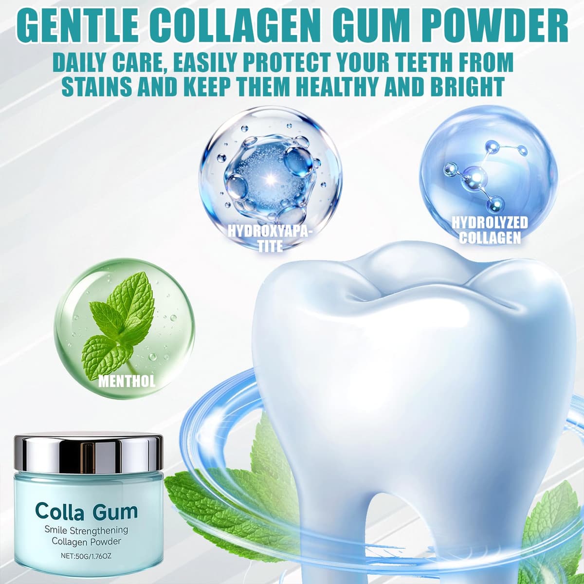 Polvo Dientes,Hydroxyapatite Polvo,contiene Colágeno e Hidroxiapatita,Polvos para el Cuidado Dental,Cuidado Suave para los Dientes(50g) — view 4