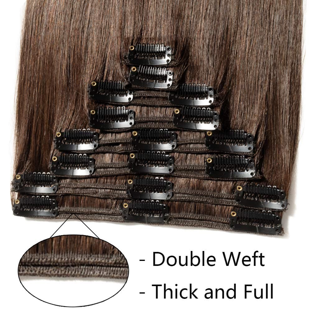 Silk-co 10inch Hair Extensions Clip in Hair Extension Human Hair #04 Medium Brown -Basic Thickness-Thin Weft- 8 Pieces Real Remy Straight Hair Extensions[50g] — view 213