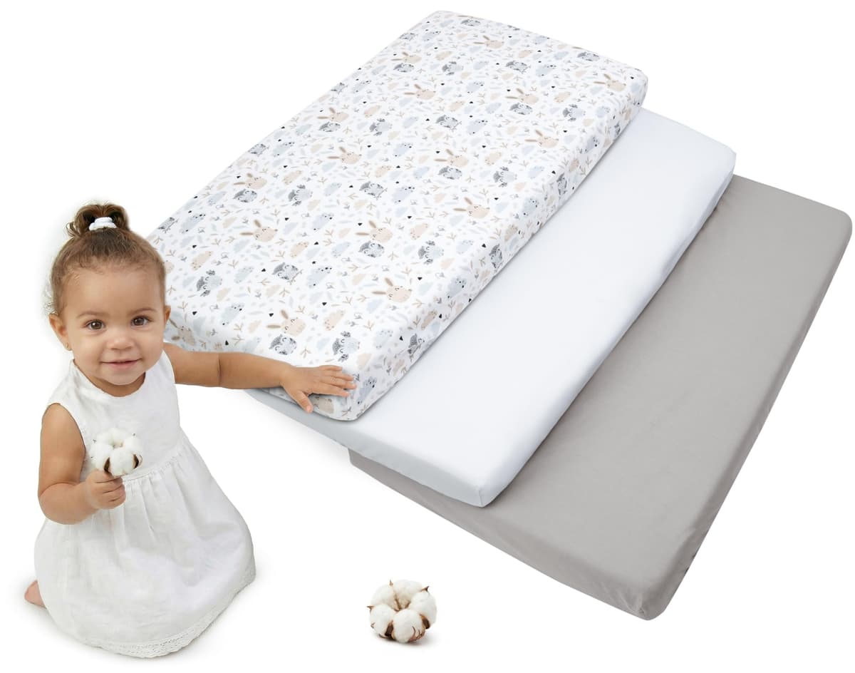Medi Partners Sabana Bajera Cuna 60x120 Set de 3-100% Algodon Sabanas de Algodón Bebe Ropa de Cama para Bebés Dormir Cuna Fitted Bed Sheet Protector (Safari-Blanco-Gris) — view 28