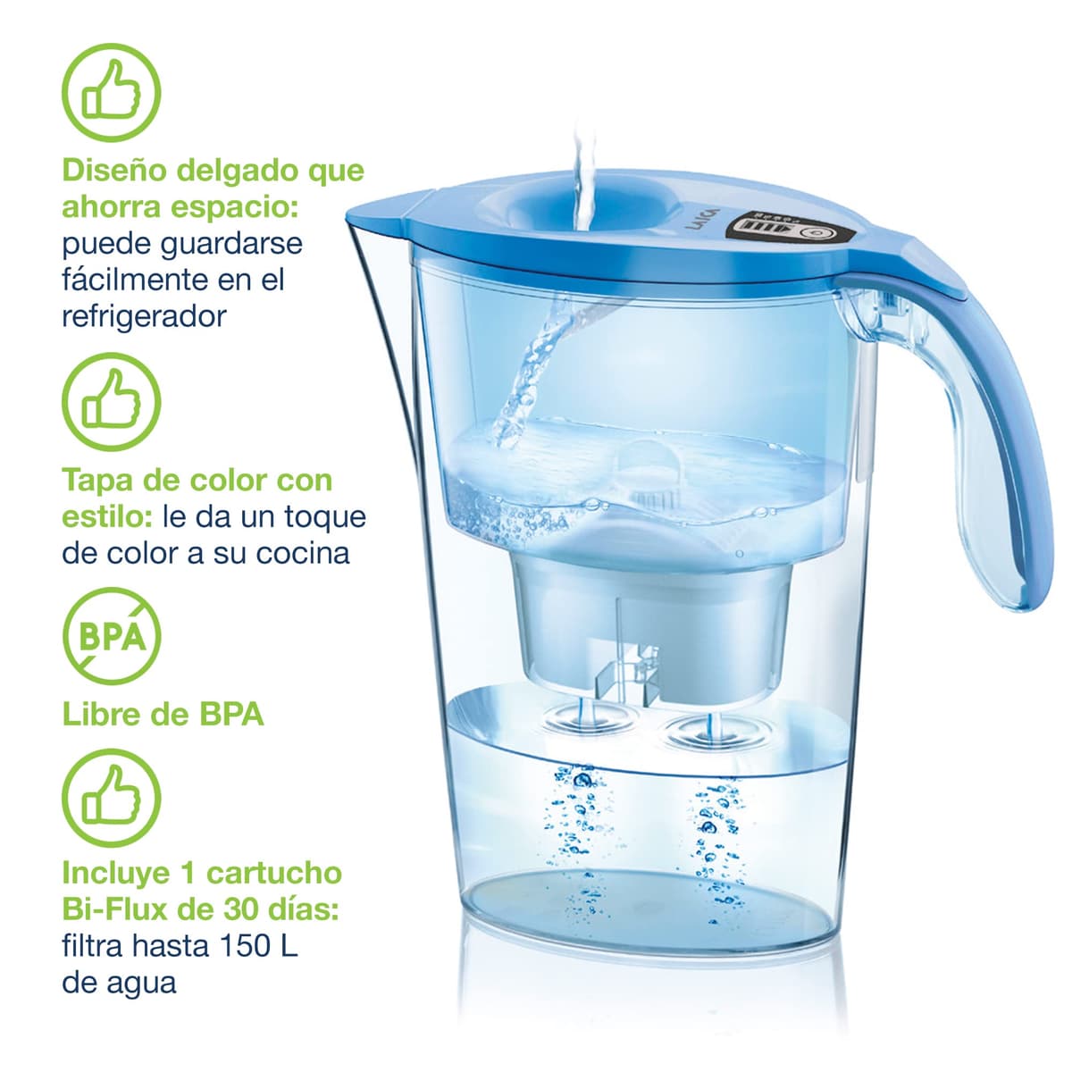 Jarra filtrante de agua LAICA Stream line (Edición en color) y 1 cartucho de filtro de agua Bi-Flux para 30 días - Tapa de llenado rápido, 2,3 L de capacidad total, 1,2 L de agua filtrada LAVANDA — view 2