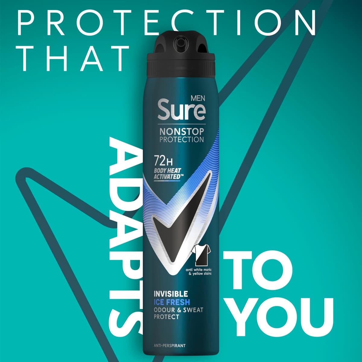 Sure Men Nonstop Protection Invisible Ice Fresh Deodorant Body Spray Antiperspirant with body heat activated technology for 72 hour odour and sweat protection 250 ml — view 6