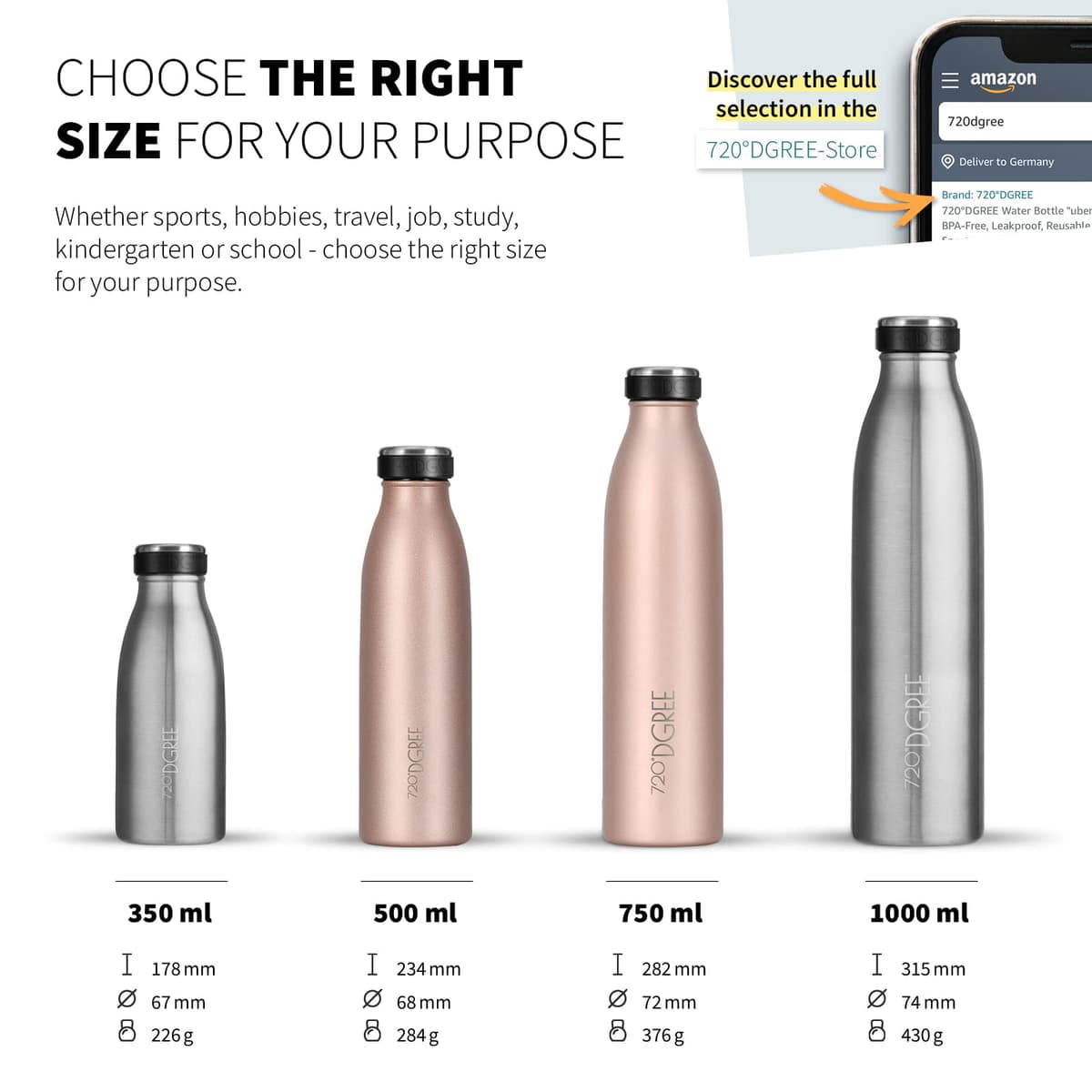 720°DGREE Botella Agua Acero Inoxidable “milkyBottle“ – 750ml - Sin BPA Free, Antigoteo y Prueba de Fugas - Frasco térmico, Cantimplora Aislada - Bebida con Gas, Deporte, Escuela, Gimnasio, Exteriore — view 3