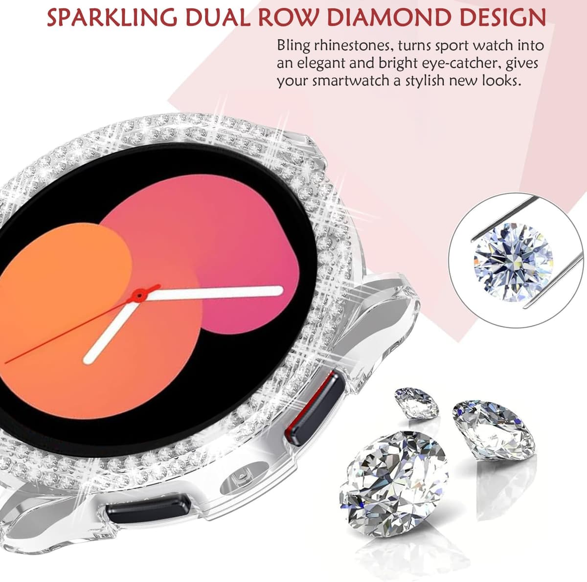 DEALELE [2-PACK] Case Compatible with Samsung Galaxy Watch FE / 5/4 40mm, Bling Double-row Diamond PC Protective Case Protector Cover, 40mm, Gold + Transparent — view 2