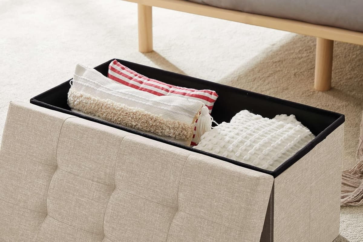 Madera Nieve Banco con Almacenamiento, Banco Acolchado, Taburete, baúl con Capacidad de Carga de hasta 300 kg (Beige, 76x38) — view 4
