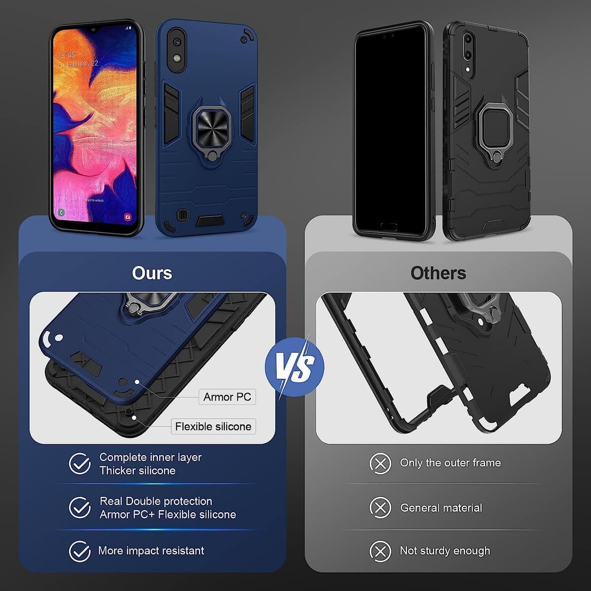 Funda para CMF Phone 2 Pro, Carcasa Antigolpes con Soporte anular metálico, Case Protectora de Grado Militar, Negro — view 1183