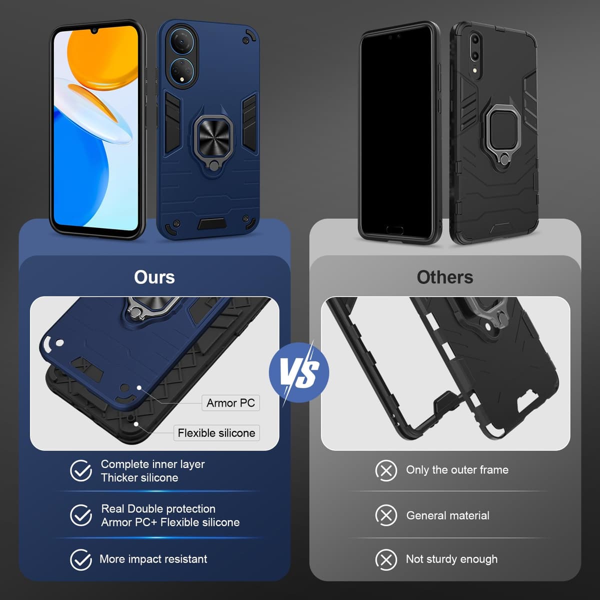 Funda para CMF Phone 2 Pro, Carcasa Antigolpes con Soporte anular metálico, Case Protectora de Grado Militar, Negro — view 328