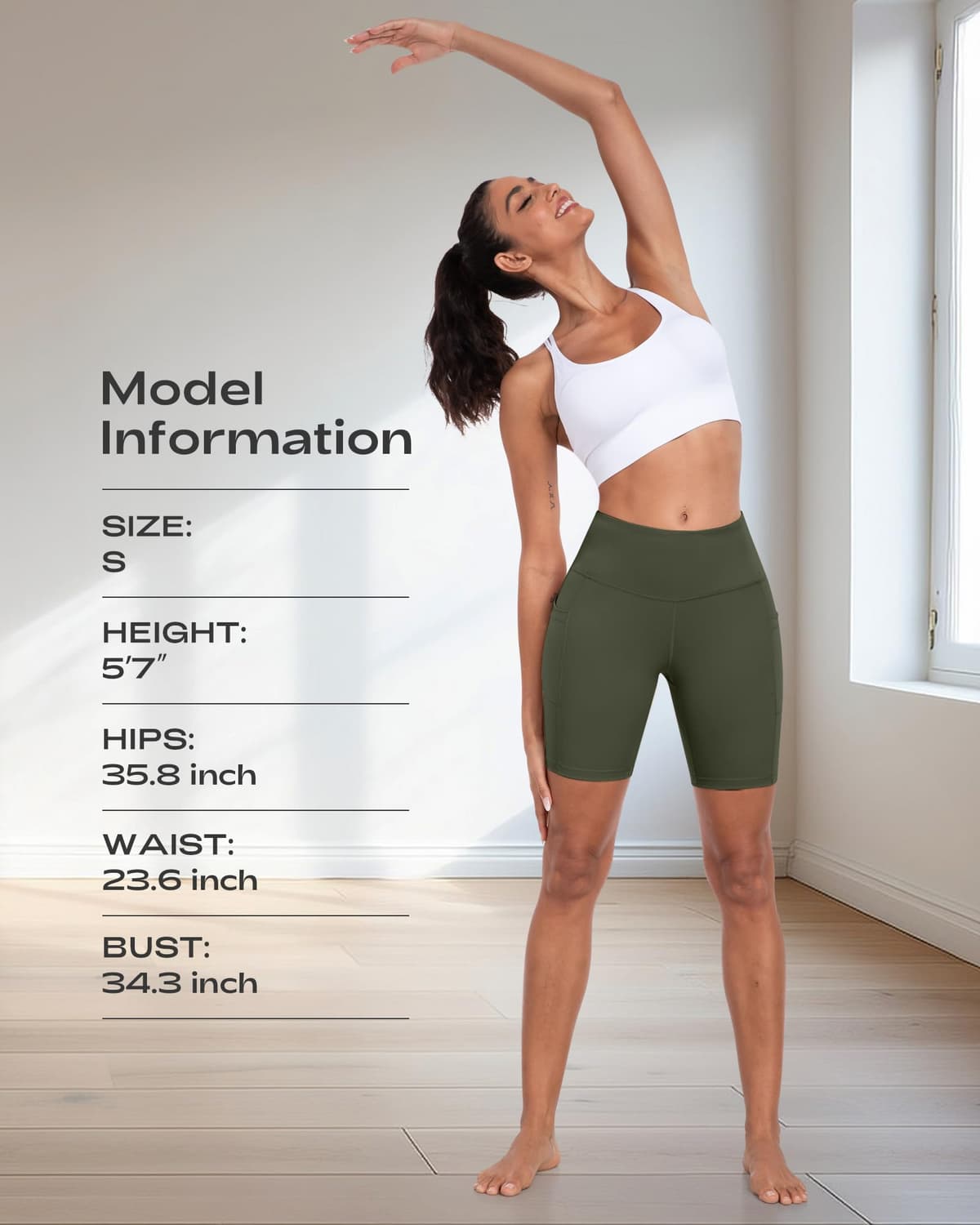 Pantalones cortos de ciclista para mujer con bolsillos, cintura alta de 8 pulgadas, control de abdomen, suaves, atléticos, entrenamiento, gimnasio, yoga — view 6