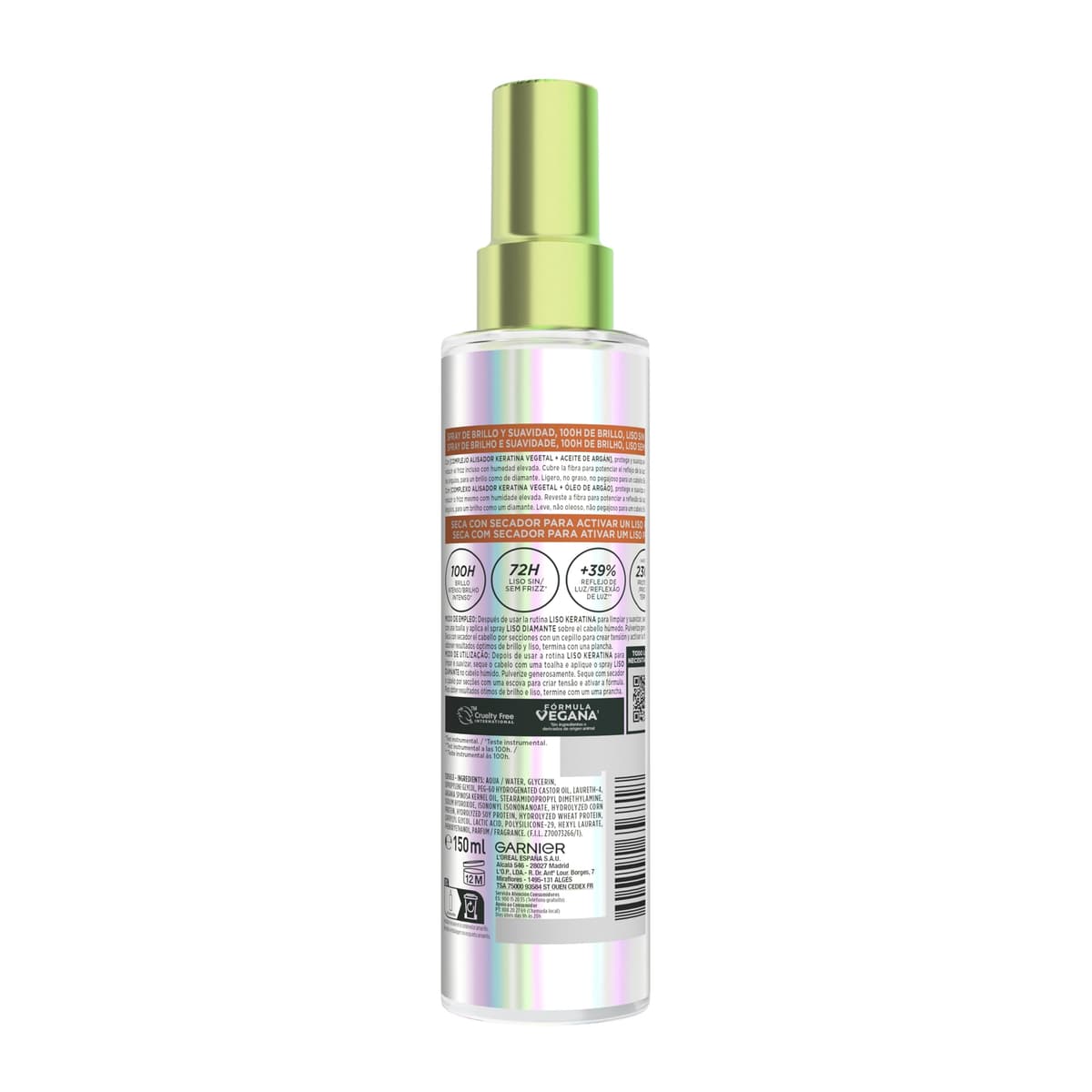 Garnier Fructis Diamond Smooth Spray, Shine and Smoothness, 100H Intense Shine, Smooth without Frizz, Light Feel, Thermal Protection, 150 ml — view 2
