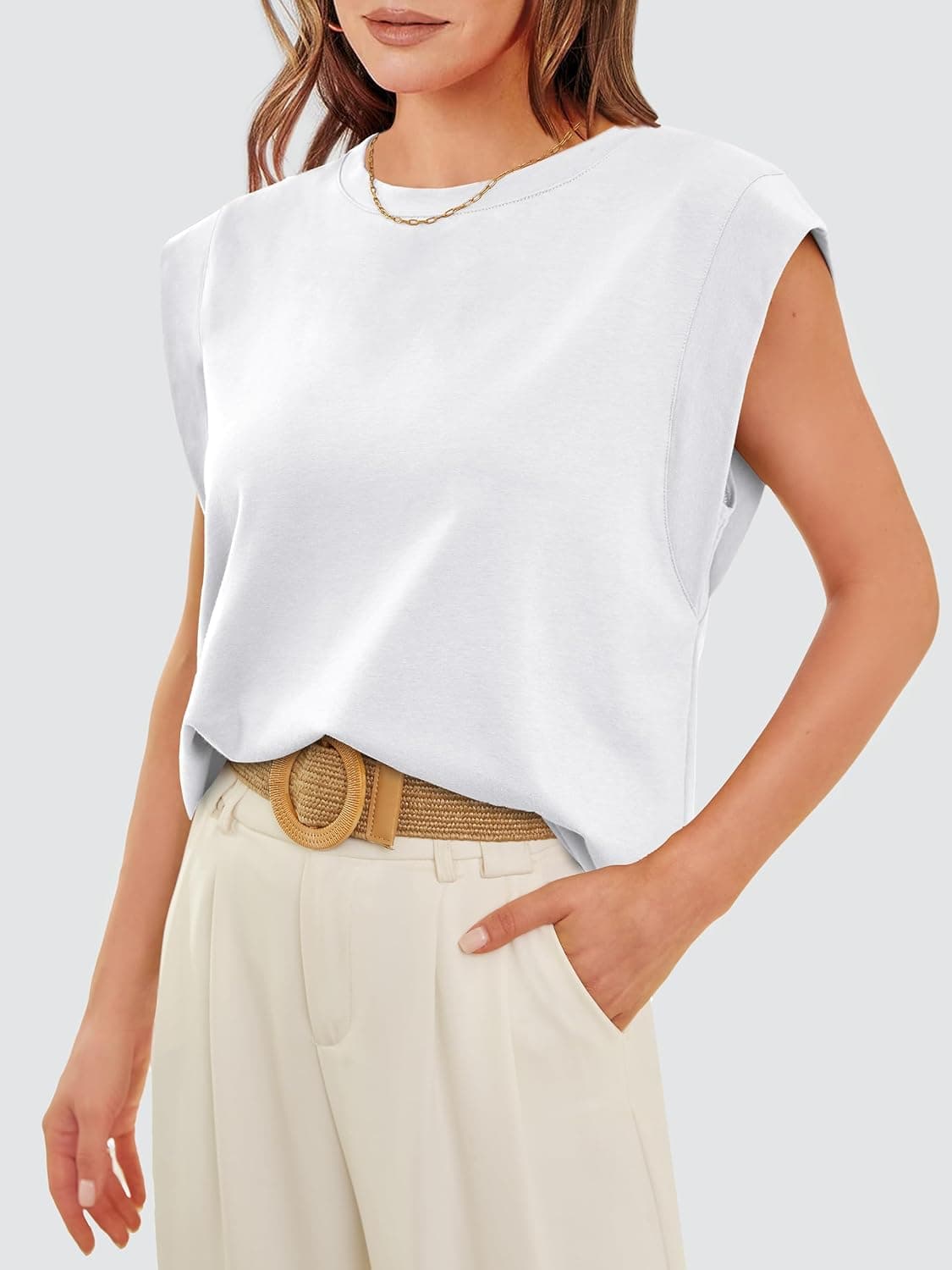 WIHOLL Cap Sleeve Tops for Women Summer Top Basic Tee Shirts Business Casual Tank Loose Fit 2026 Fashion A - White Small — view 2