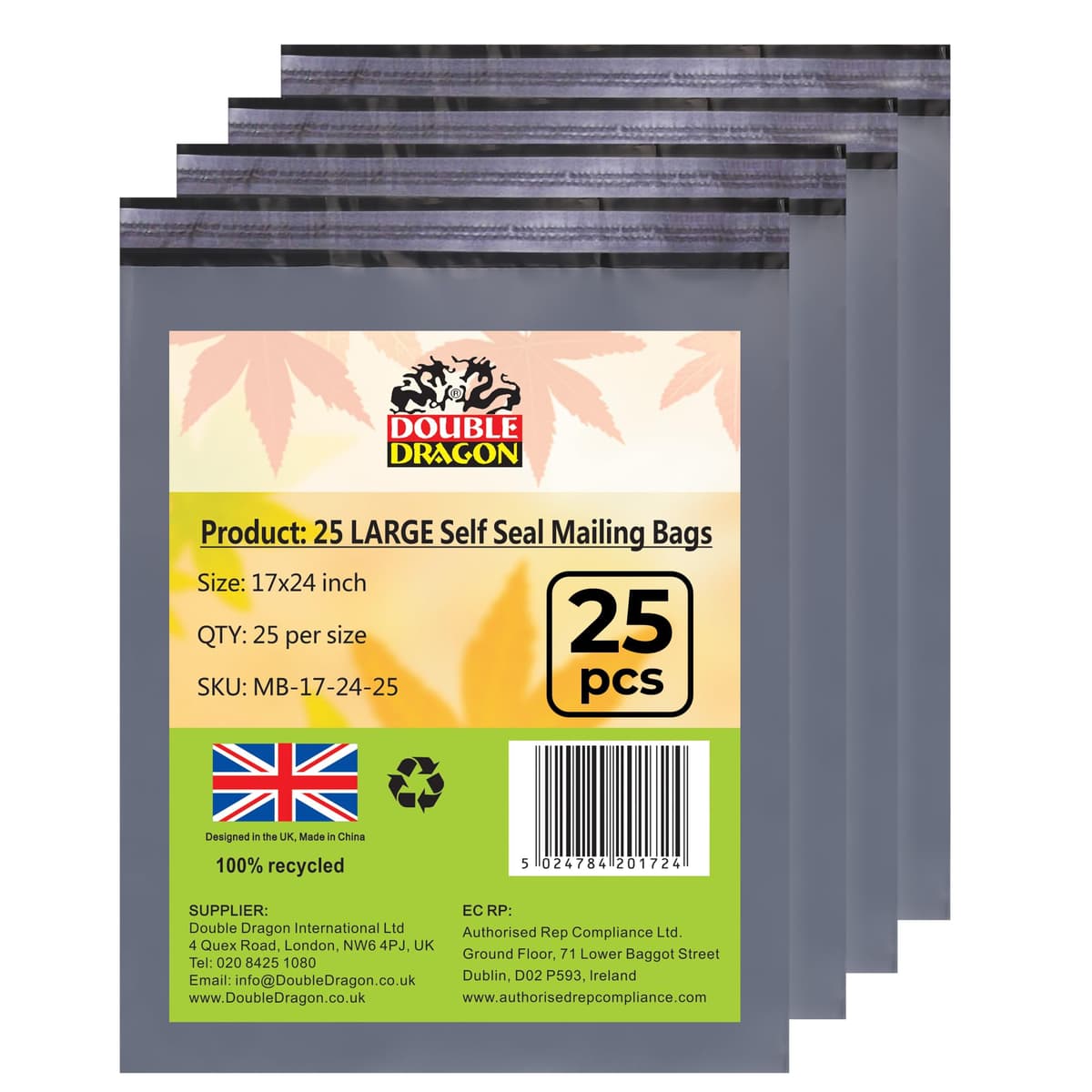 Double Dragon 60 Mixed Size Self-Seal Mailer Bags | Tamper-Proof Plastic Packaging for Mailing, Postage, Shipping & Delivery | Grey (4 Sizes | Small to Large | 15 Each) — view 12