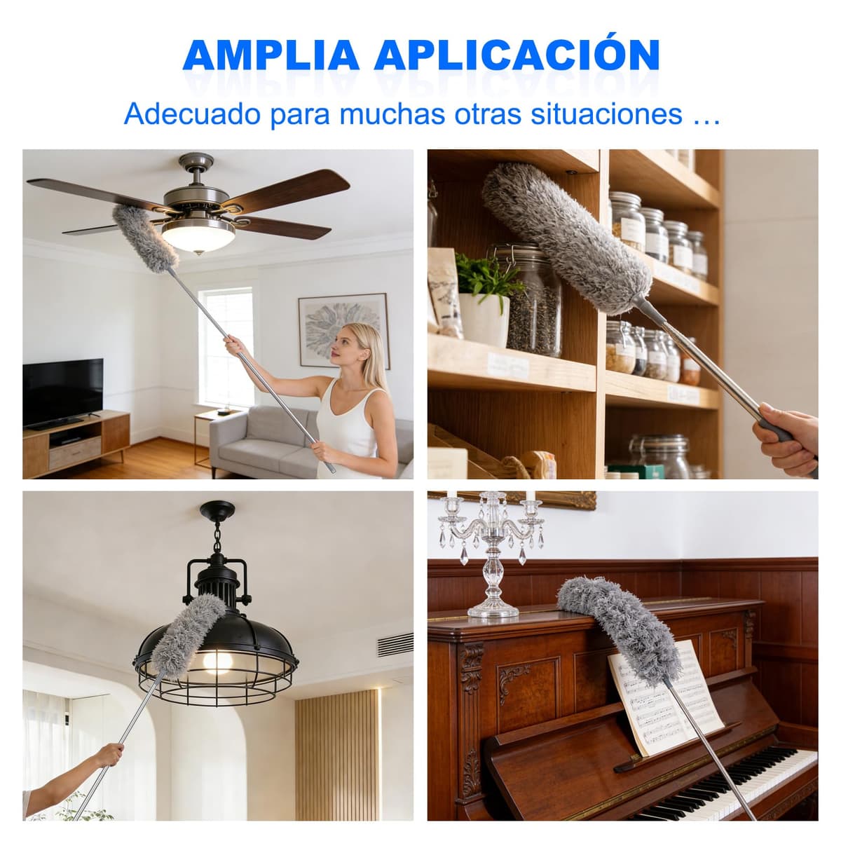 Apasiri Plumero de Plumas con Poste Telescópico Largo y 2 Cabezales de Microfibra Lavables, Herramienta de Limpieza Extensible para el Hogar, Techo y Zonas de Difícil Acceso, Sin Arañazos, Fácil de — view 4