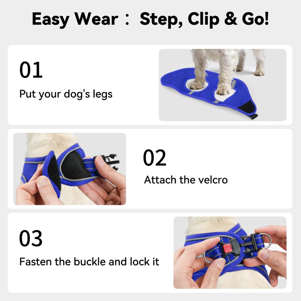 Joytale Arnes Perro, Reflectante Cómodo Transpirable Arnés, Perros Arneses Chaleco para Gato y Cachorros Perro, Azul Marino, S — view 3