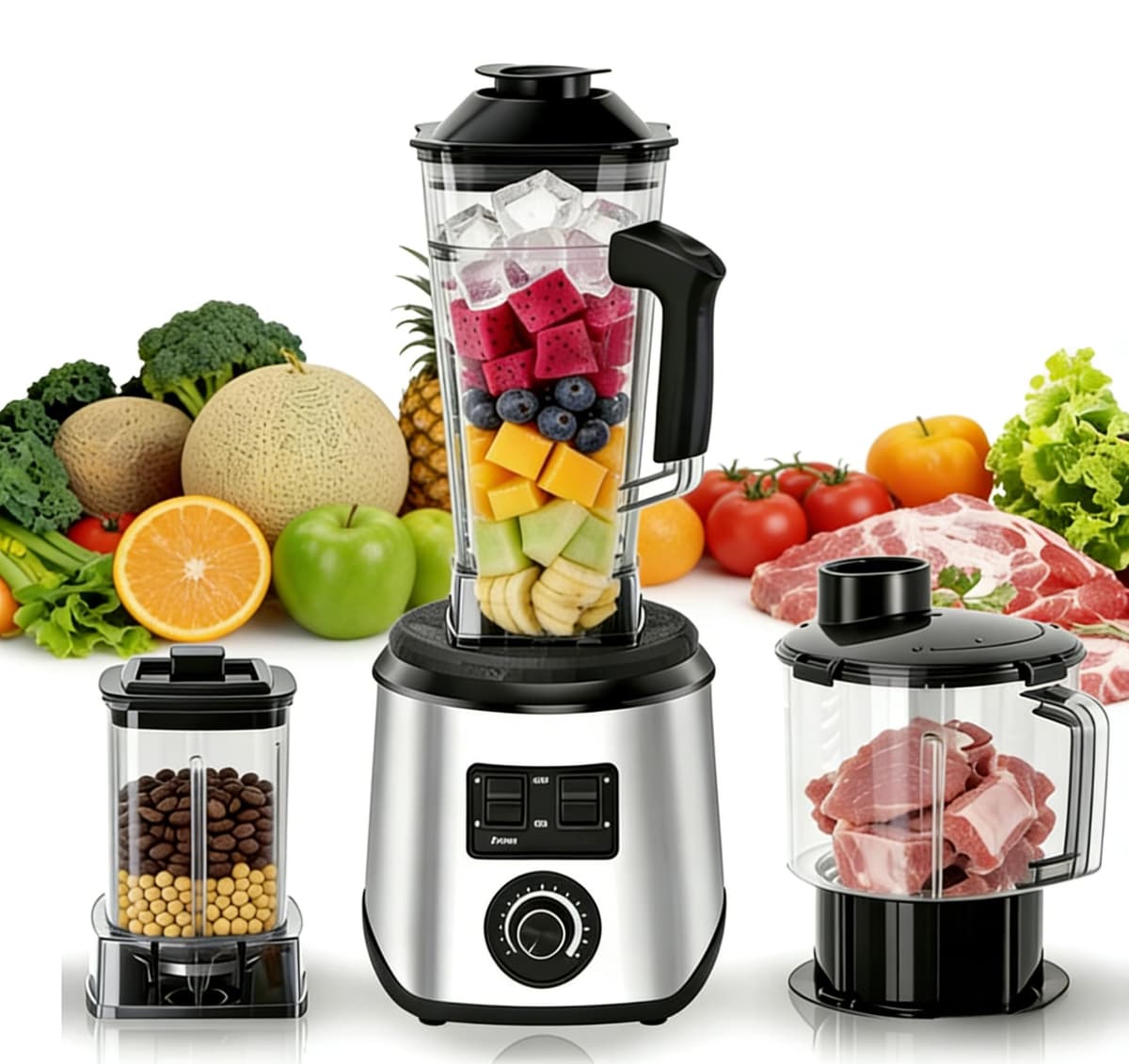 Batidora Profesional 3 en 1, 9500W, Licuadoras para Zumos y Batidos,15 Velocidades Ajustables 3 vasos Mezcladores Cuchillas de Acero Inoxidable,Batidora de Jarra para Batidos y Smoothies.
