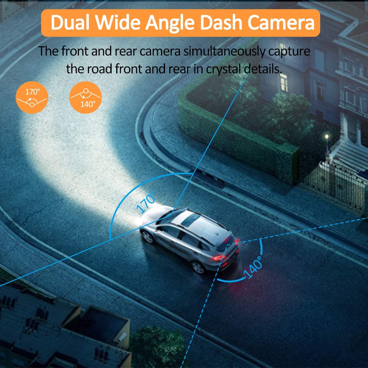 ORSKEY Dash Cam for Cars Front and Rear and SD Card Included 1080P Full HD In Car Camera Dual Lens Dashcam for Cars 170 Wide Angle Sony Sensor with Loop Recording and G-sensor — view 4