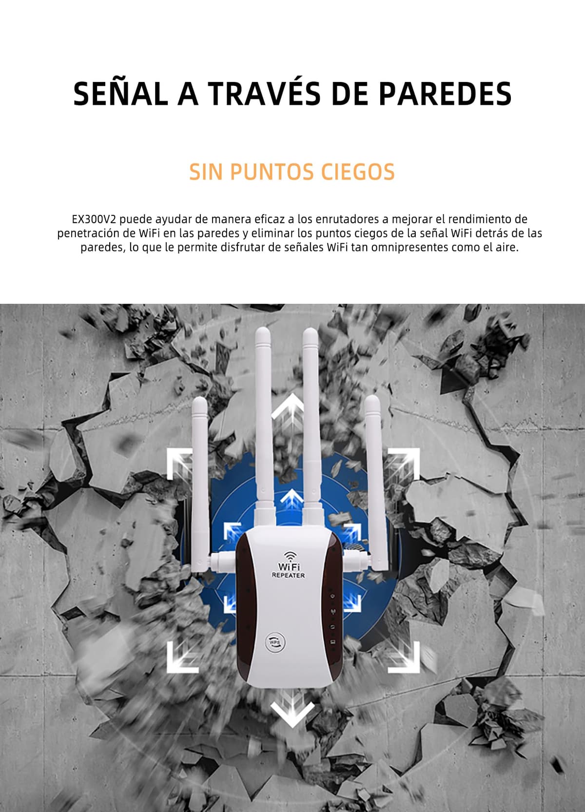Repetidor WiFi, Amplificador señal WiFi,4 Antenas Externas, Amplificador WiFi 2.4GHz con Repertidor/Ap Modo y la función WPS,1 Puerto Ethernet, Facil de Instalar,Compatible with All WiFi Devices — view 3