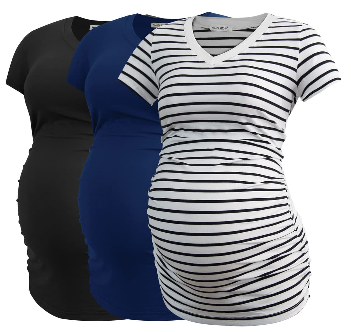 Smallshow Maternity Clothing Tops Side Ruched Pregnancy Clothes for Women 3-Pack — view 40