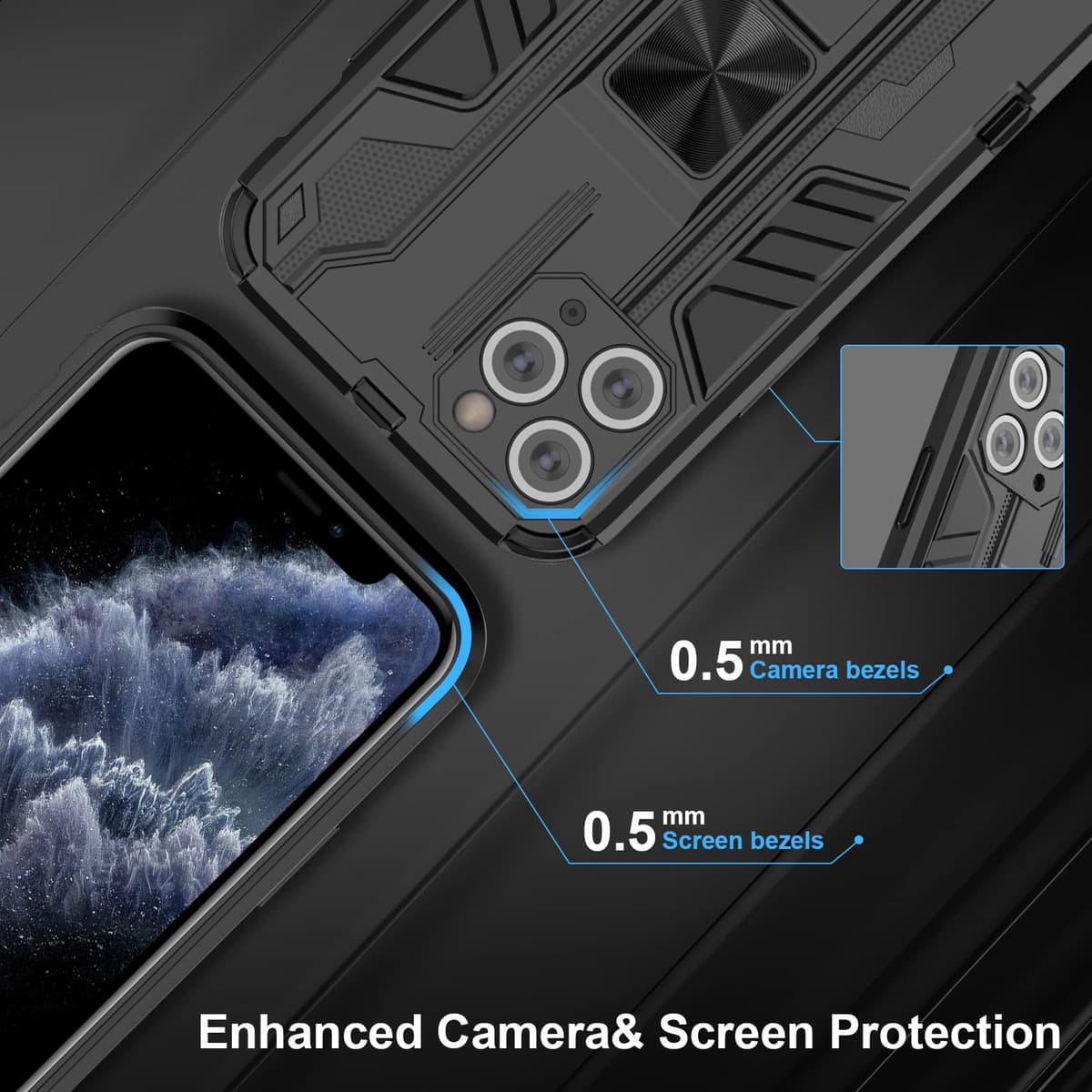 Funda para CMF Phone 2 Pro, Carcasa Antigolpes con Soporte anular metálico, Case Protectora de Grado Militar, Negro — view 526