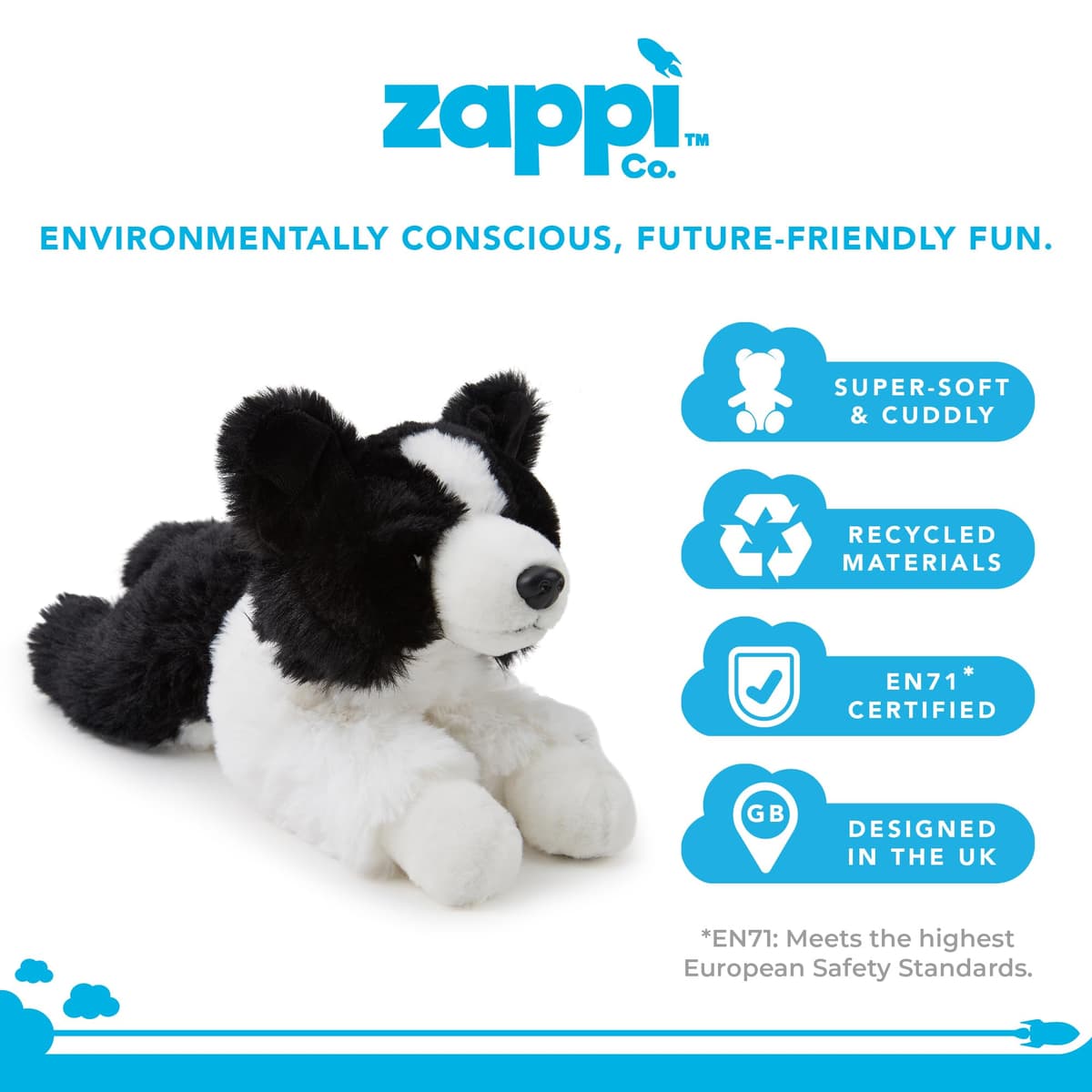 Zappi Co Border Collie de Peluche (30 cm) - Adorable Perro Pastor, Suave, Ecológico, Mejor Amigo Infantil para Confort y Juego, 100% Reciclado — view 3