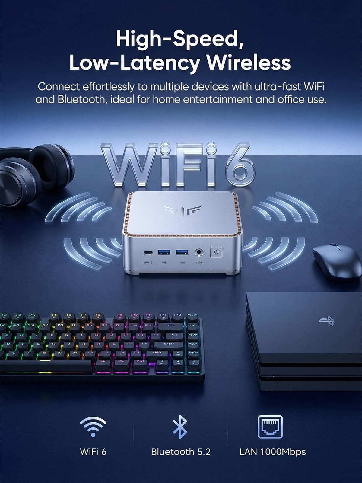 KAMRUI Hyper H2 Mini PC Windows 11 pro, Intel Core 14450HX Mini Computers (10C/16T, 4.8GHz), 32GB RAM 1TB PCle4.0 SSD Micro Desktop PC, Triple 4K Display, USB-C, WiFi6, BT5.2, Business Office Home — view 6