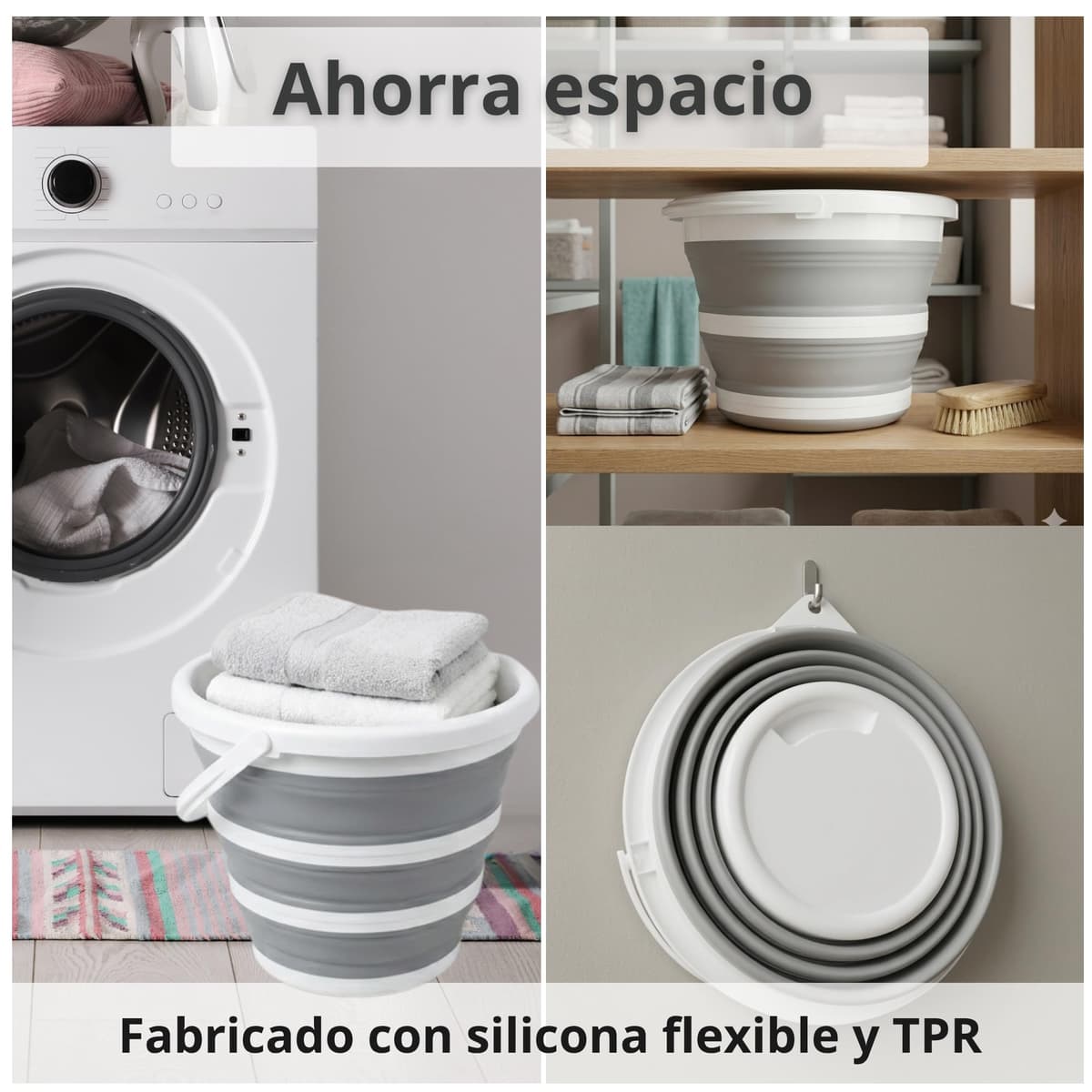 Cubo Plegable 10L Silicona Resistente con Asa, Cubeta Plegable Compacta, Cubo Multiusos Ahorra Espacio, Ideal para Limpieza, Cocina, Camping, Coche, Maletero y Hogar — view 3