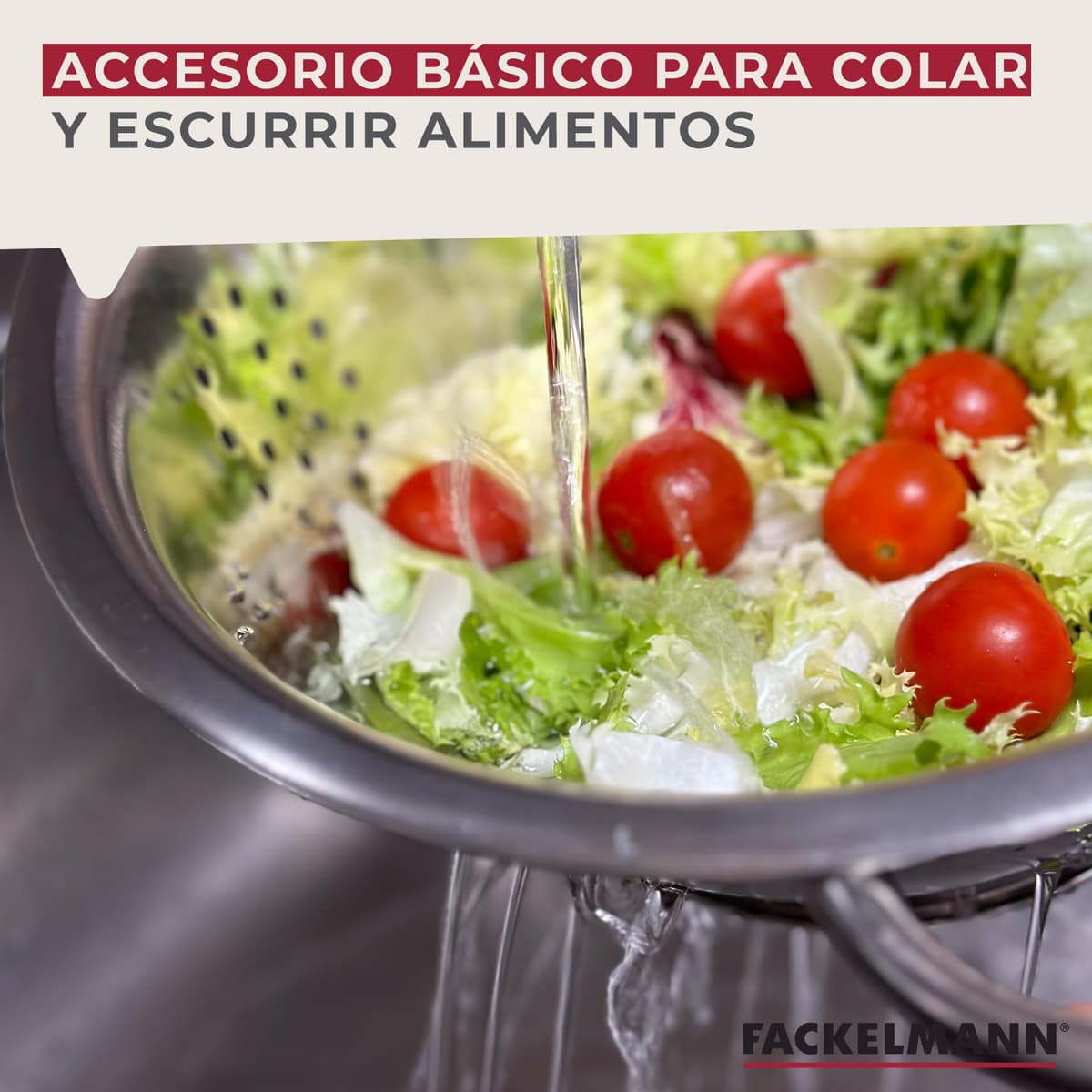 Fackelmann Colador de Cocina y Escurridor en Acero Inoxidable, Colador con Asas y Peana Estable, Idóneo para Escurrir Ensalada, Pasta, Arroz, Legumbres y Verduras, 24cm, 1 ud. — view 6