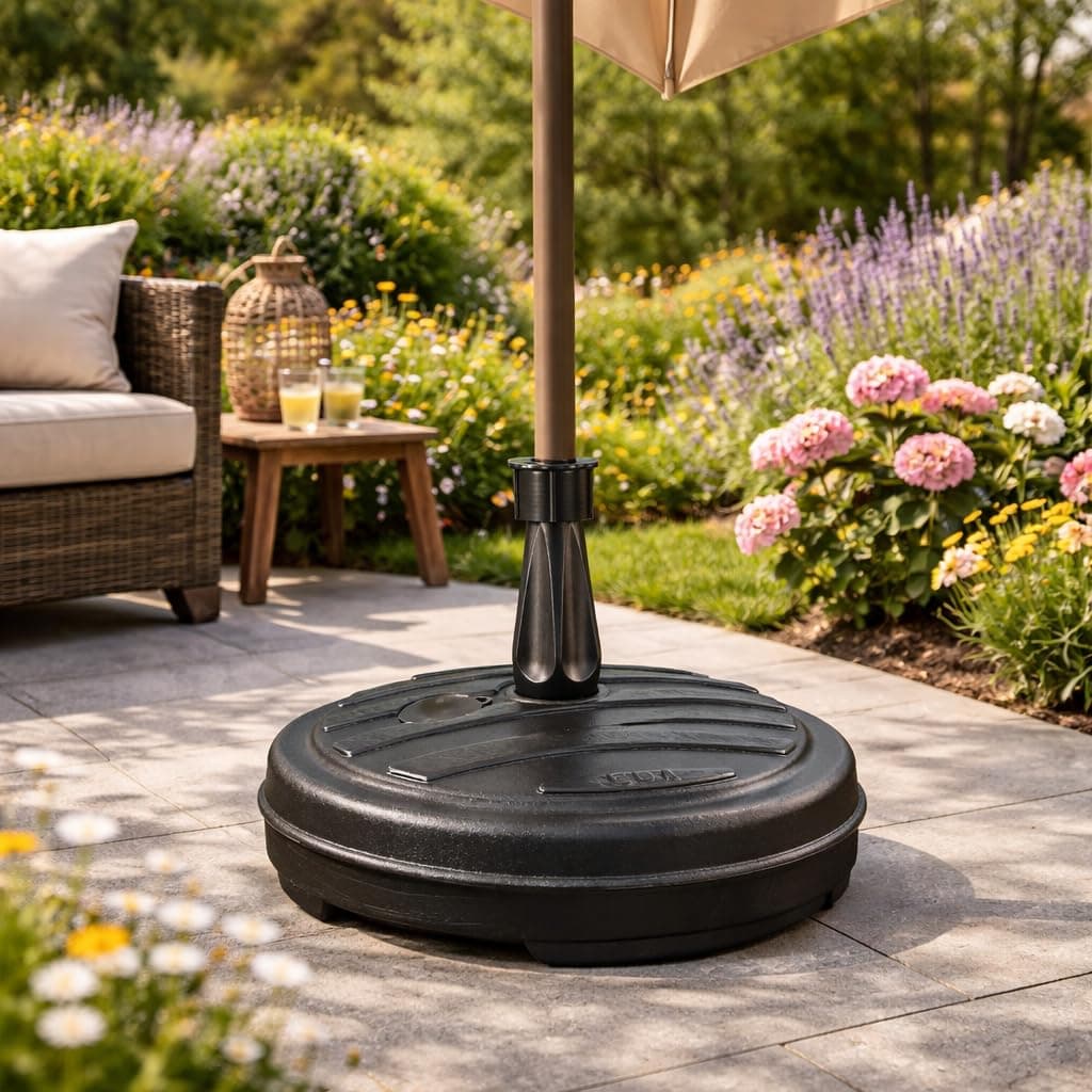 13L Garden Parasol Base Stand – Heavy Duty Umbrella Stand for Patio, Garden & Balcony – Stable, Durable & Weatherproof – Fill with Sand or Water | Fits 18–32mm Poles, Black or White (Black) — view 2