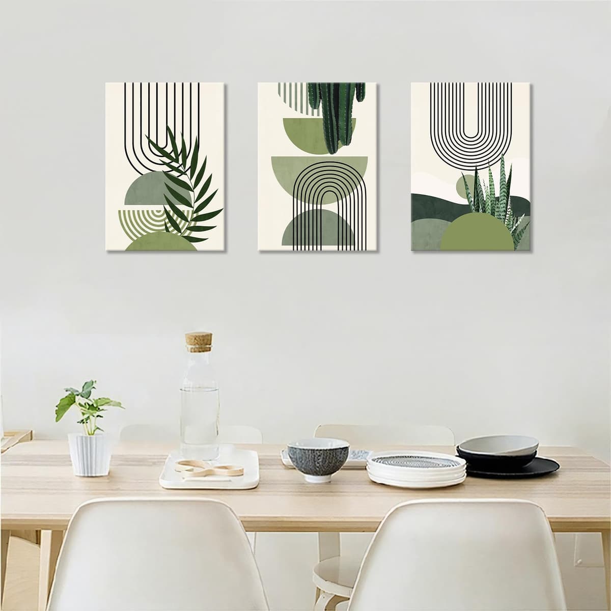 FajerminArt 3Pcs Framed Sage Green Canvas Wall Art, Modern Aesthetic Green Plant Wall Art Boho Home Decor Poster Canvas Painting Wall Decor for Bedroom Living Room Office Ready to Hang 30x40cmx3 Pcs — view 4