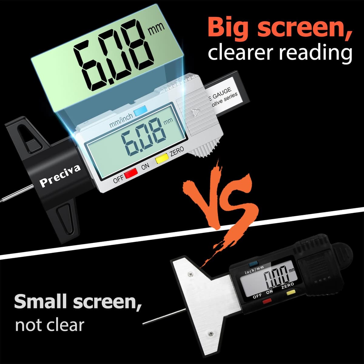 Tyre Tread Depth Gauge, Preciva Silver 0-25.4mm/Inch Digital Tire Checker UK, Tyres Depths Measuring Tool with Large LCD Screen for Cars, Trucks, Vans — view 2