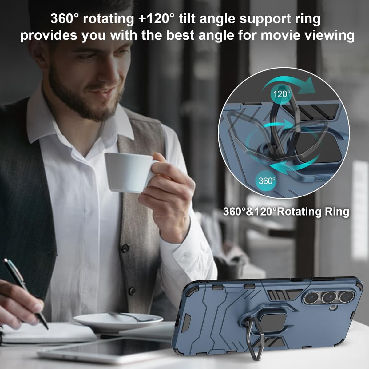Funda para CMF Phone 2 Pro, Carcasa Antigolpes con Soporte anular metálico, Case Protectora de Grado Militar, Negro — view 863