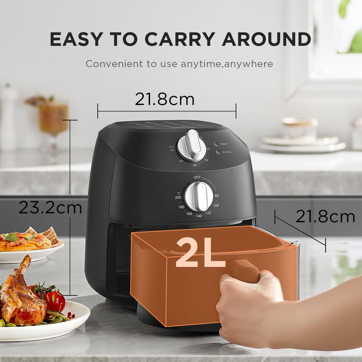 Midea Compact 2L Air Fryer – 12 Preset Menus, Adjustable Timer, 80-200°C Temperature Control, 1150W, Dishwasher-Safe Non-Stick Basket, BPA-Free, Space-Saving Design – Ideal for Small Kitchens (Black) — view 2