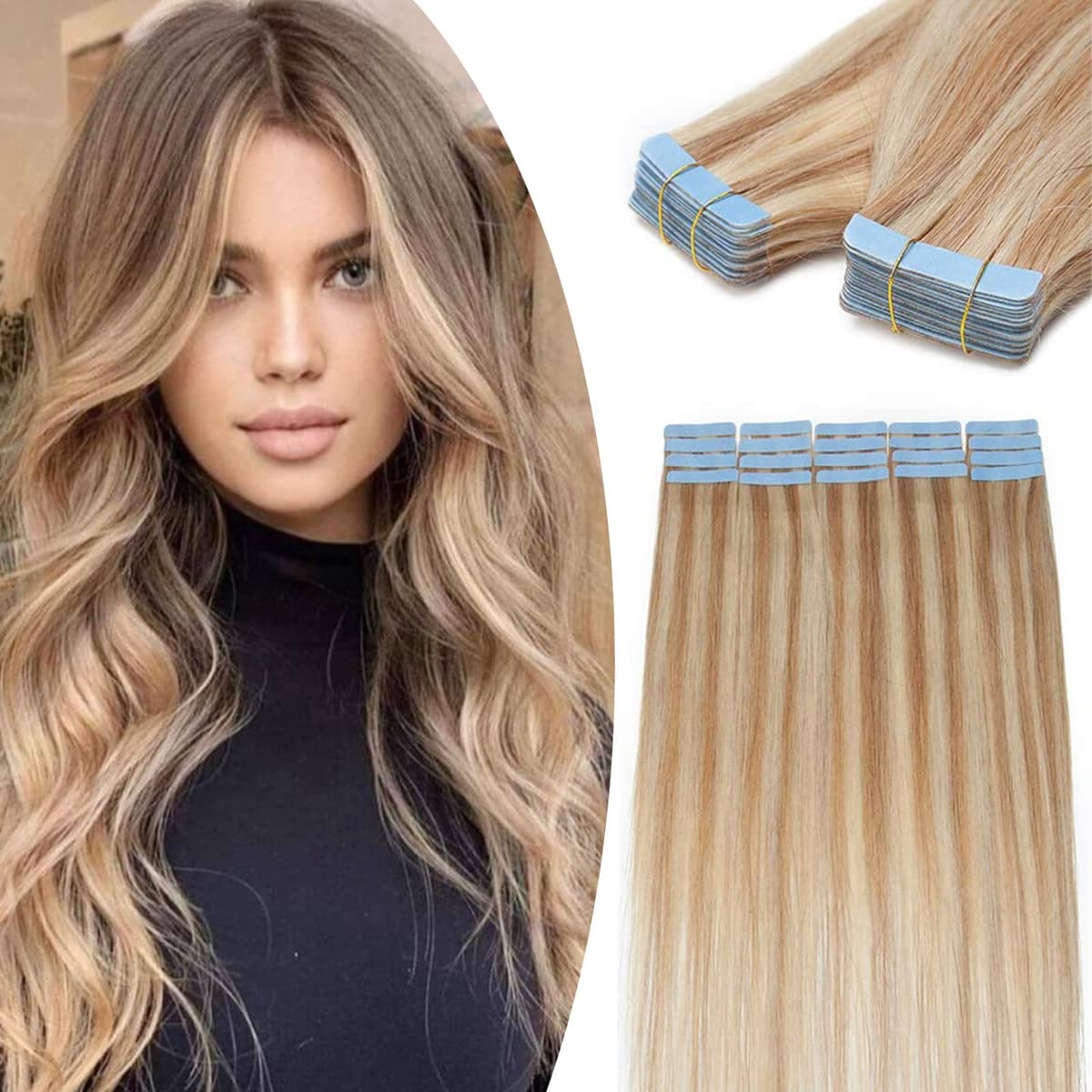 12"(30cm) SEGO 10PCS Extensiones Adhesivas Naturales Pelo Humano sin Clip [#4/27 Castaño Chocolate/Rubio Oscuro] Cabello 100% Remy Liso Balayage Tape in Human Hair (20g) — view 35
