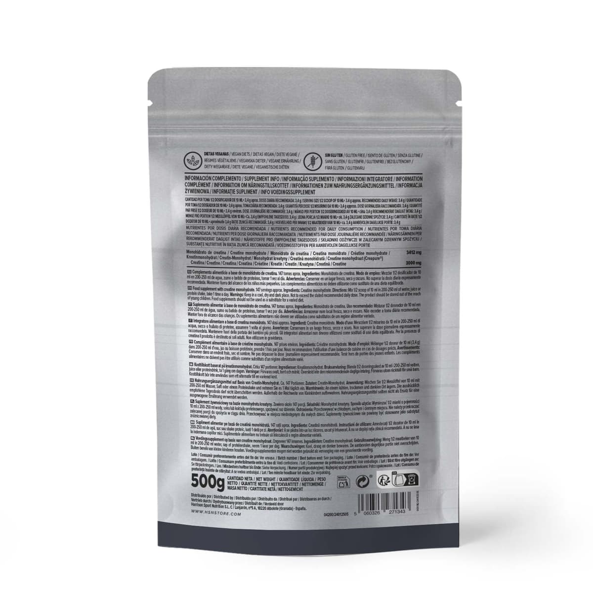 HSN Creatina 100% CREAPURE en Polvo Sin Sabor 500g | 100% Monohidrato de Creatina Micronizada | No Incluye Dosificador | Sin Añadidos y Libre de Contaminantes | No-GMO, Vegano, Sin Gluten — view 2