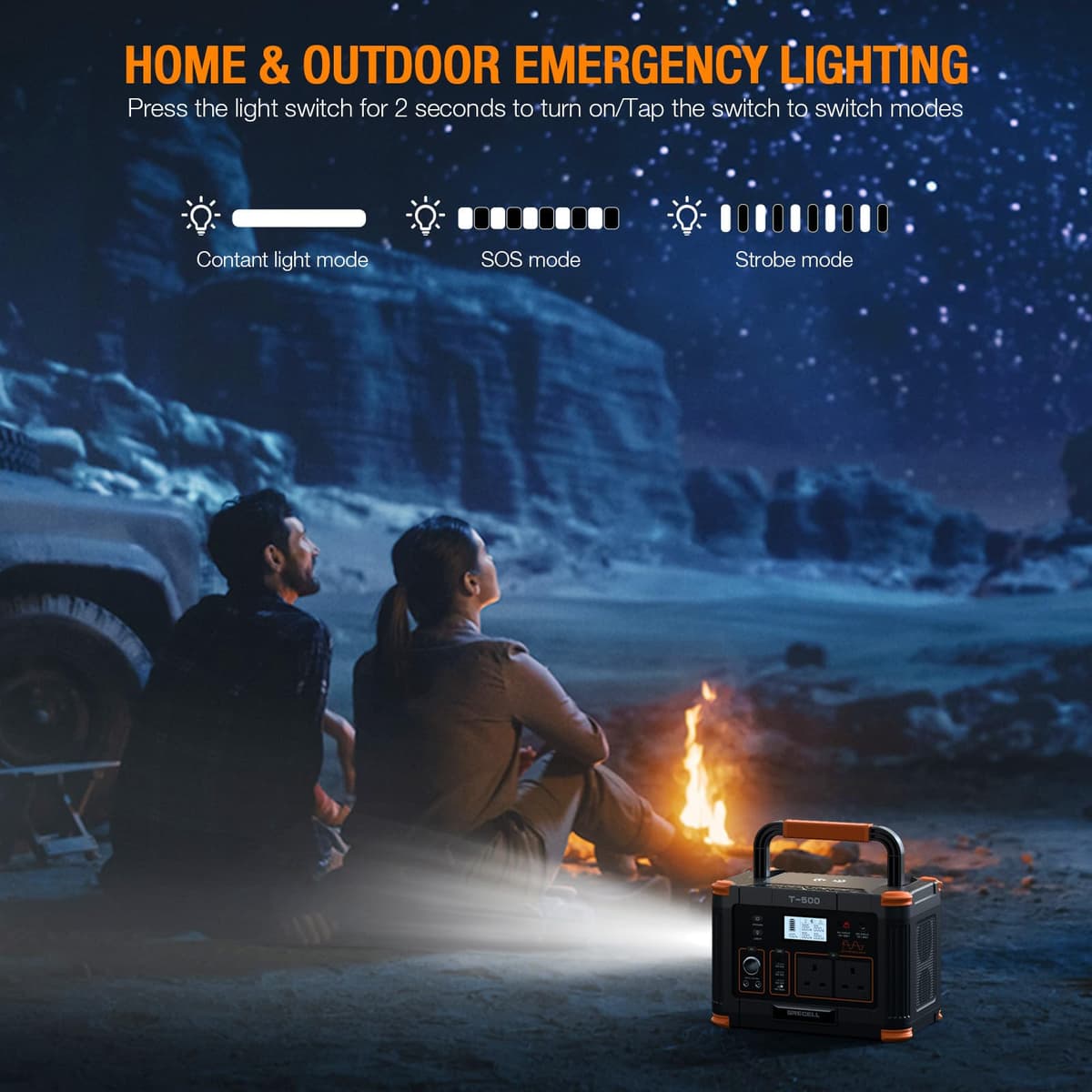 GRECELL Portable Power Station 500W(Peak 1000W), 519Wh Outdoor Solar Generator Backup Battery Pack with 2 230V AC Outlets, 500W 10-Port Powerhouse for RV/Van Camping Road Trip Home Emergency, T-500 — view 3