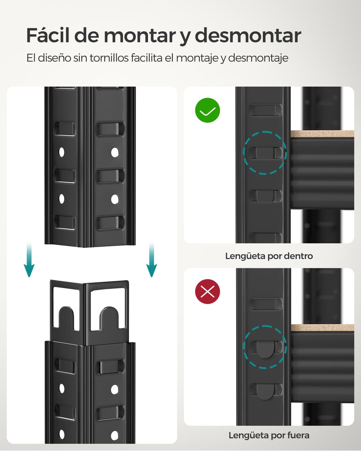 SONGMICS Estantería Pesada de 5 Niveles, Estantería de Acero, Montaje Rápido, Garaje, Almacén, Trastero, Carga de 600 kg, 50 x 100 x 200 cm, Negro GLR050B01 — view 6