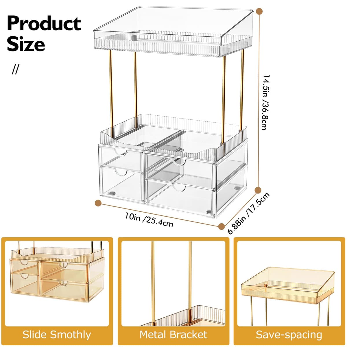 Makeup Organiser - Upgraded Transparent Perfume Organiser with 2 Shelves & 4 Drawer, Make up Storage Non-Slip Design, Skincare Drawer Organisers for Bathroom/Bedroom/Kitchen/Vanity, Clear — view 4