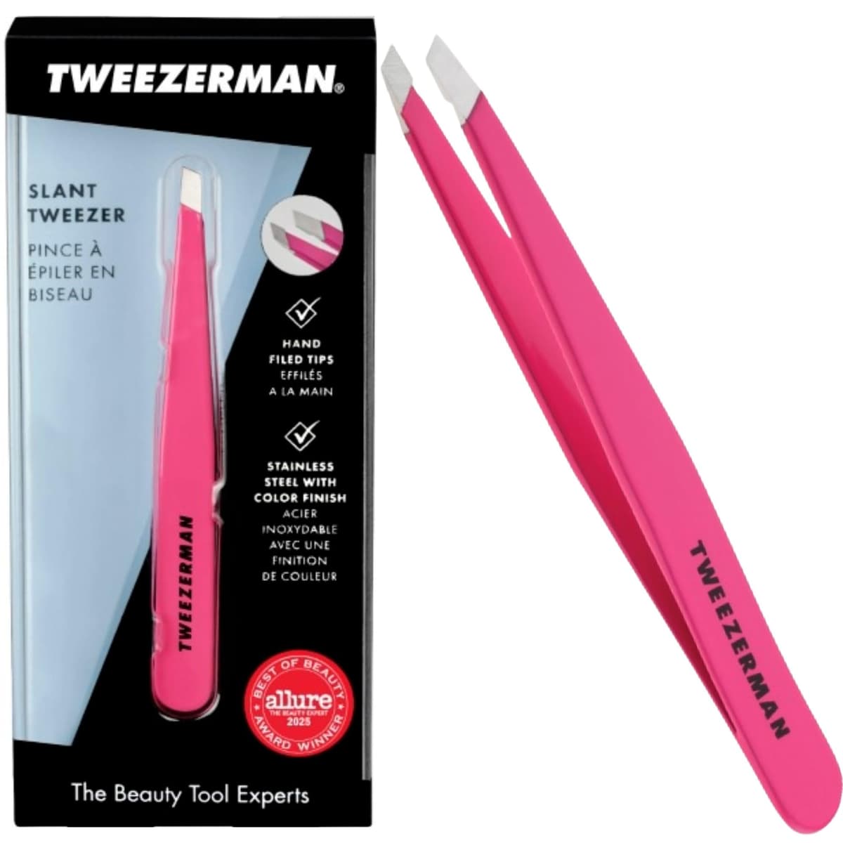 Tweezerman Slant Tweezer, Full Size, Professional Stainless Steel Precision Tweezers for Facial Hair and Eyebrows, (Pack of 1)