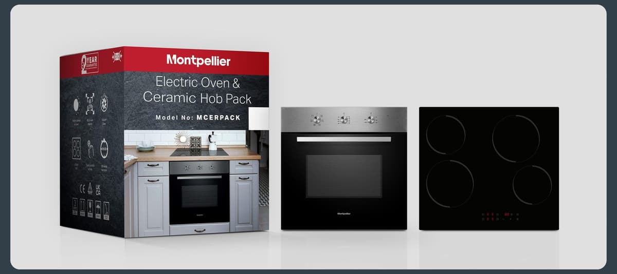 Montpellier MCERPACK Integrated Single Electric Oven & Ceramic Hob Pack – Built-In Fan Oven with 4-Zone Ceramic Hob, Stylish Black Glass Finish, Energy Efficient, Easy Clean Interior — view 5