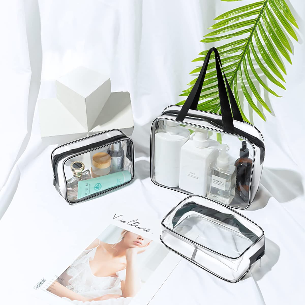 Clear Toiletries Bag, 3 Pack PVC Waterproof Toiletries Carry Pouch, TSA Approved Travel Toiletry Bag with Zipper, Multi-Size Cosmetic Makeup Bags for Men, Women and Kids - Travel Business — view 4