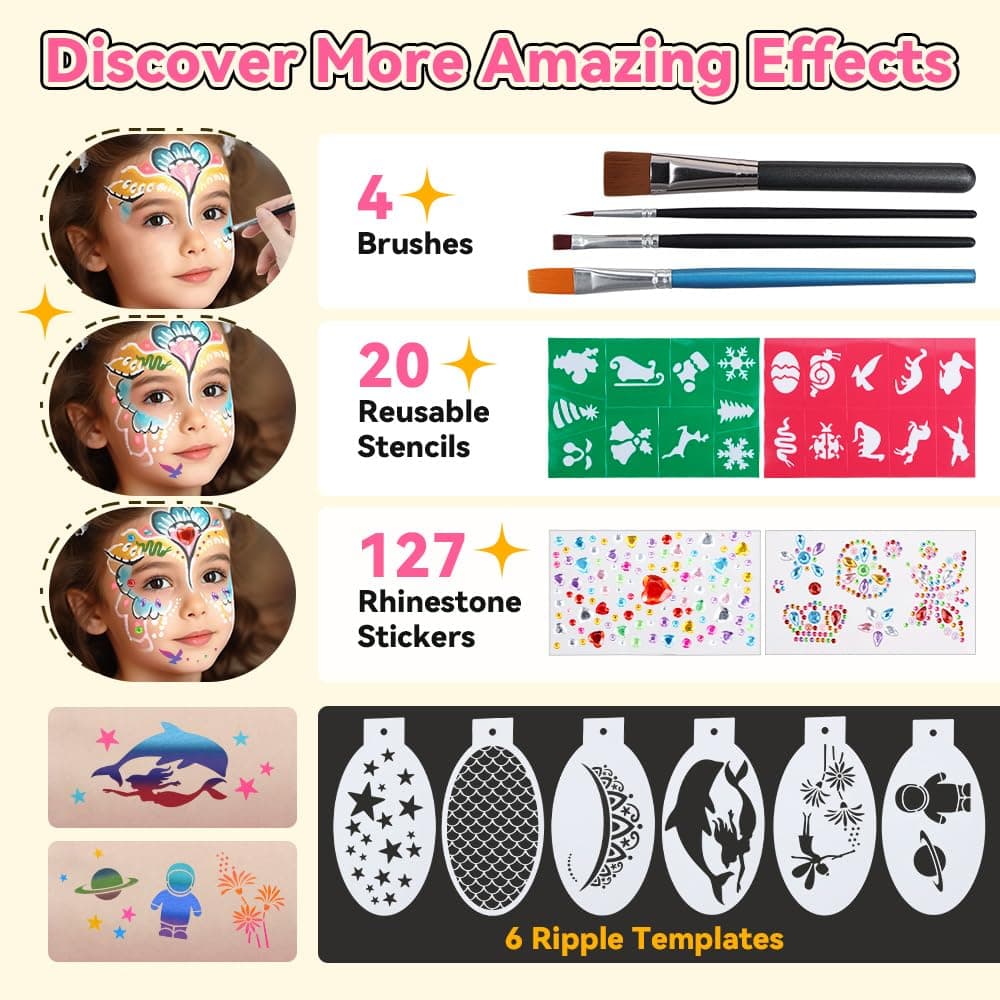 Janolia Body Painting, 26 colores maquillaje kit hipoalergénico no tóxico con 4 pinceles, maquillaje infantil profesional, maquillaje facial para niños, pintura facial para niños, para Halloween — view 4