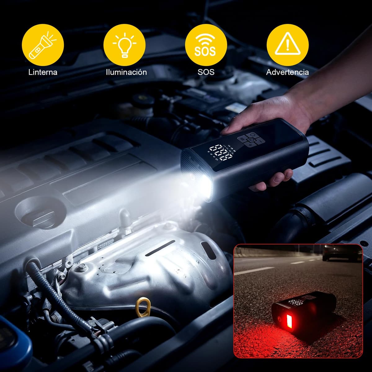 Compresor Aire Portátil, Inflador Ruedas Coche, 150PSI 12V 6000mAh Mini Compresor de Aire con Luz LED, Hinchador Ruedas Coche para Bicicleta, Coche, Moto, Vcooter, Balones — view 6