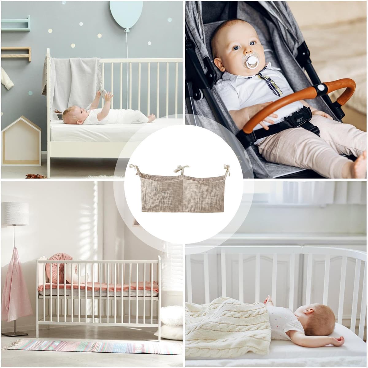 Crib Pocket Holder, Nursery Bedside Storage Bag, Hanging Bedside Feeding Bottle Bag, Hanging Crib Container, Multiple-Use Nursery Storage Pocket for Various Items — view 5