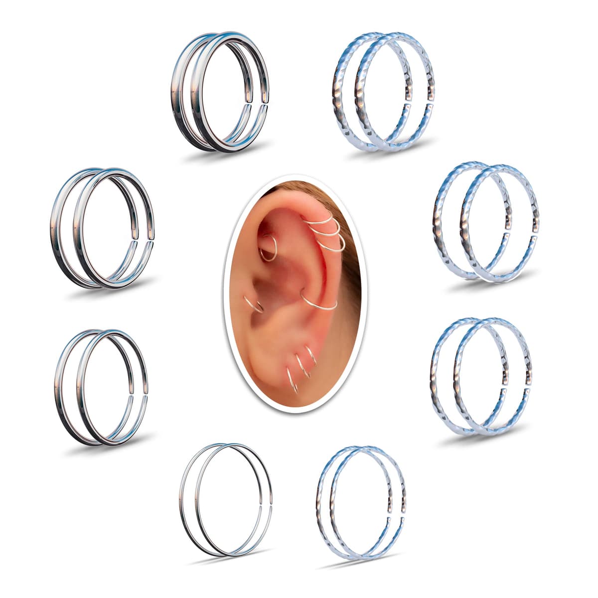 Small Cartilage Hoop Sterling Silver Huggie Hoop Earrings for Women Cartilage Nose Helix Tragus (Silver, 6mm 24 gauge / 1 pair) — view 8