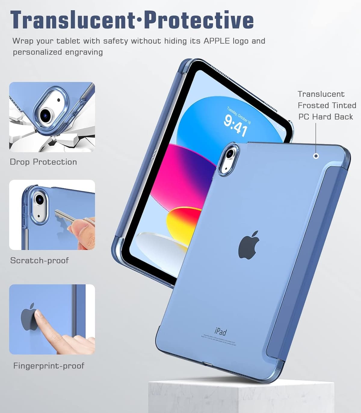 TiMOVO Case for iPad (A16) 11th Generation 11 Inch 2025/iPad 10th Generation 10.9 Inch 2022, Slim Stand Cover with Hard Translucent Back, Support Touch ID, Auto Wake/Sleep, Abyss Blue — view 2