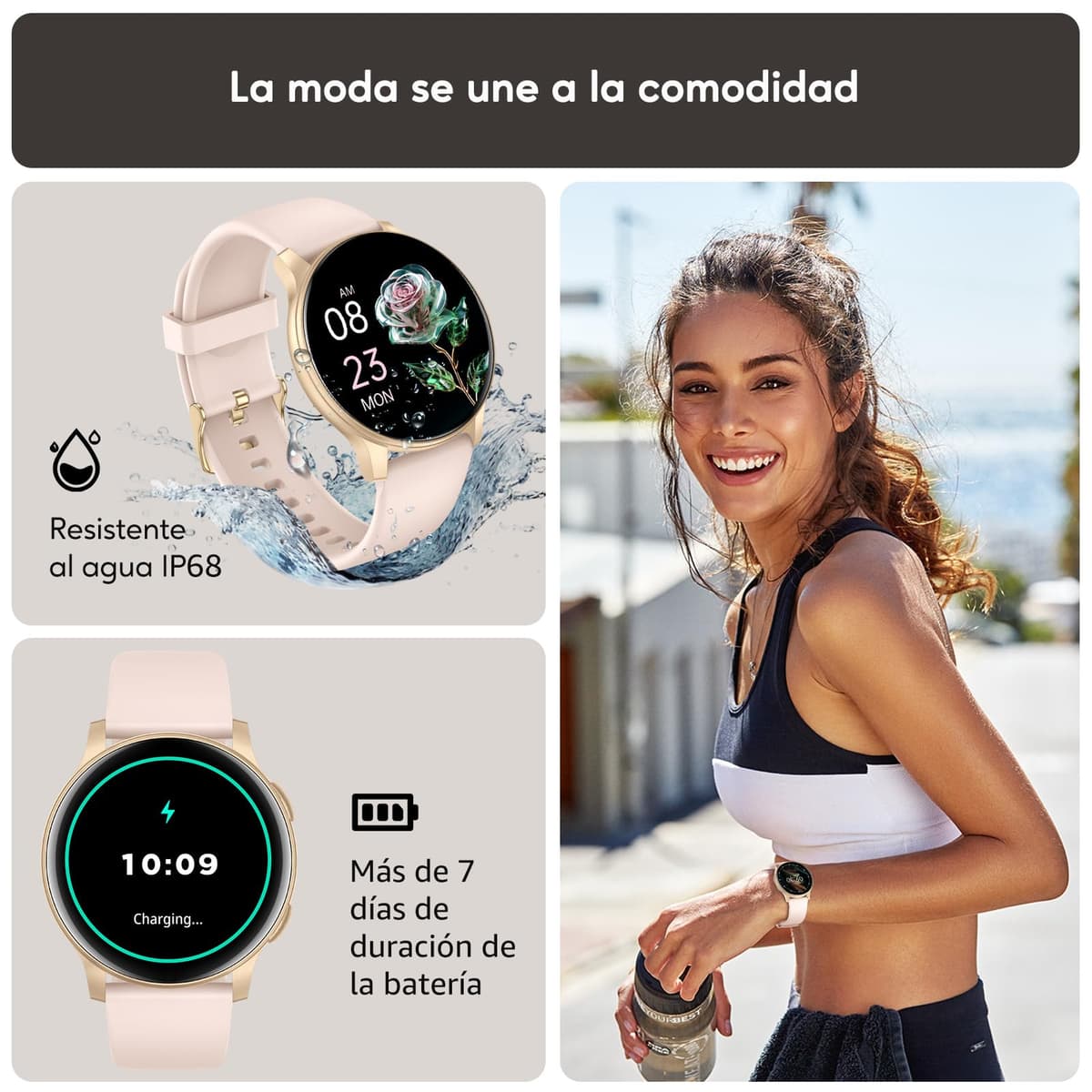 AcclaFit Reloj Inteligente Hombre Mujer con Llamadas Bluetooth, Smartwatch Esfera Redonda 1,38" con 147+ Modos Deportivos, Pulsómetro, Monitor de Sueño, IP68 Impermeable, Compatible con Android iOS — view 6